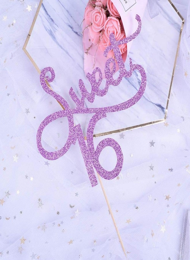 YUINYO SWEET 16 Glitter Happy Birthday Cake topper - Forever 16 Party Favors - 18th Birthday Party Decoration-16th Anniversary Party Decoration quality acrylic Gold (purple) - Image 2